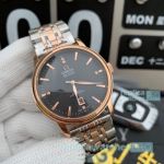 New Clone Omega De Ville Two Tone Rose Gold Black Dial Watch 42mm